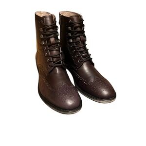 Andrew Marc Mens Leather‎ Wingtip Lace Up Combat Boots Brown Size 8.5 US 42 EUR
